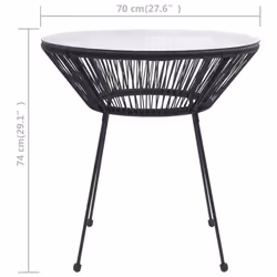 vidaXL Garden Dining Table Black Ã70x74 cm Rattan and Glass Outdoor Table - Additional view 3