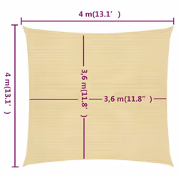 vidaXL Sunshade Sail 160 g/mÂ² HDPE Patio Sunscreen Outdoor Canopy Party Tent - beige, 4 x 4 m - Additional view 5