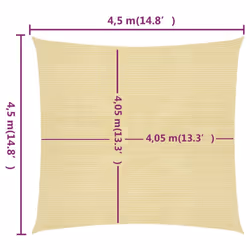 vidaXL Sunshade Sail Beige 4.5x4.5 m HDPE Sunscreen Sail Tarp Shade Canopy - Additional view 5