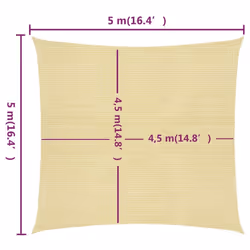 vidaXL Sunshade Sail 160 g/mÂ² HDPE Patio Sunscreen Outdoor Canopy Party Tent - beige, 5 x 5 m - Additional view 5
