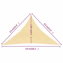 vidaXL Sunshade Sail Beige 3.5x3.5x4.9 m HDPE Sunscreen Sail Tarp Shade Canopy - Additional view 5