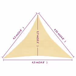 vidaXL Sunshade Sail Beige 4.5x4.5x4.5 m HDPE Sunscreen Sail Tarp Shade Canopy - Additional view 5