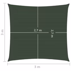 vidaXL Sunshade Sail 160 g/mÂ² Dark Green 3x3 m HDPE Patio Sunscreen Canopy - Additional view 5