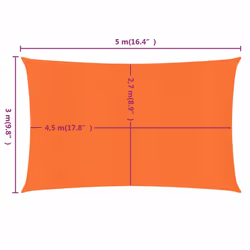 vidaXL Sunshade Sail Canopy Screen Balcony Awning Canopy HDPE Rectangular - orange, 3 x 5 m - Additional view 5
