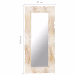 vidaXL Solid Mango Wood Mirror White 110x50 cm Home Wall Mounted Makeup Mirror - Additional view 5