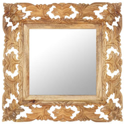 vidaXL Solid Mango Wood Hand Carved Mirror Brown Wall Wooden Makeup Accessory