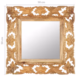 vidaXL Solid Mango Wood Hand Carved Mirror Brown Wall Wooden Makeup Accessory