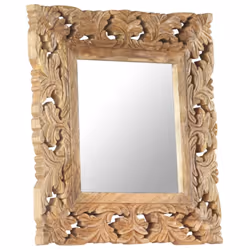 vidaXL Solid Mango Wood Hand Carved Mirror Brown Wall Wooden Makeup Accessory - Additional view 5