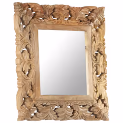 vidaXL Solid Mango Wood Hand Carved Mirror Brown Wall Wooden Makeup Accessory - Additional view 6
