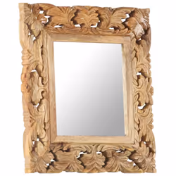 vidaXL Solid Mango Wood Hand Carved Mirror Brown Wall Wooden Makeup Accessory - Additional view 7