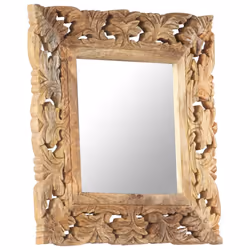 vidaXL Solid Mango Wood Hand Carved Mirror Brown Wall Wooden Makeup Accessory - Additional view 8
