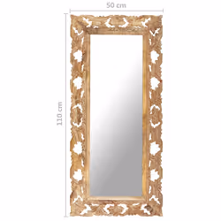 vidaXL Solid Mango Wood Hand Carved Mirror Brown Wooden Hall Makeup Accessory - Additional view 3