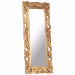 vidaXL Solid Mango Wood Hand Carved Mirror Brown Wooden Hall Makeup Accessory - Additional view 5