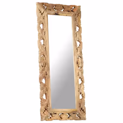 vidaXL Solid Mango Wood Hand Carved Mirror Brown Wooden Hall Makeup Accessory - Additional view 6