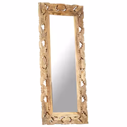 vidaXL Solid Mango Wood Hand Carved Mirror Brown Wooden Hall Makeup Accessory - Additional view 7