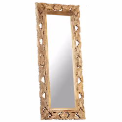 vidaXL Solid Mango Wood Hand Carved Mirror Brown Wooden Hall Makeup Accessory - Additional view 8