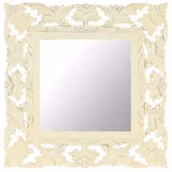 vidaXL Solid Mango Wood Hand Carved Mirror White Wall Wooden Makeup Accessory