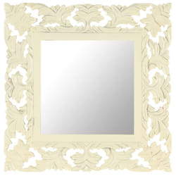 vidaXL Solid Mango Wood Hand Carved Mirror White Wall Wooden Makeup Accessory