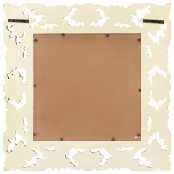 vidaXL Solid Mango Wood Hand Carved Mirror White Wall Wooden Makeup Accessory