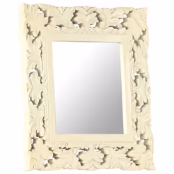 vidaXL Solid Mango Wood Hand Carved Mirror White Wall Wooden Makeup Accessory - Additional view 5