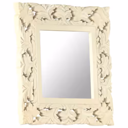 vidaXL Solid Mango Wood Hand Carved Mirror White Wall Wooden Makeup Accessory - Additional view 6