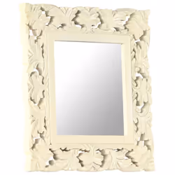vidaXL Solid Mango Wood Hand Carved Mirror White Wall Wooden Makeup Accessory - Additional view 7