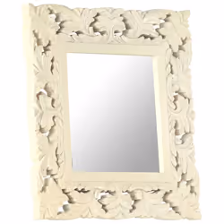 vidaXL Solid Mango Wood Hand Carved Mirror White Wall Wooden Makeup Accessory - Additional view 8