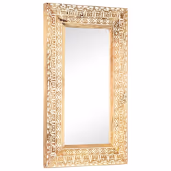 vidaXL Solid Mango Wood Hand-Carved Mirror Wall Makeup Decoration Multi Sizes - 80 x 50 x 2.6 cm