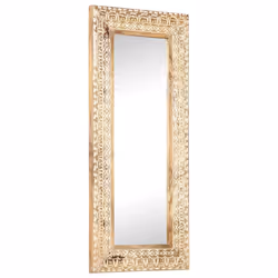 vidaXL Solid Mango Wood Hand-Carved Mirror 110x50x2.6 cm Wall Makeup Decoration