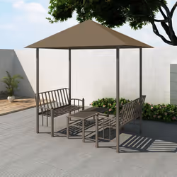 vidaXL Garden Pavilion with Table and Benches Taupe Outdoor Canopy Gazebo Tent