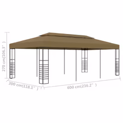 vidaXL Garden Gazebo 6x3x2.7 m Taupe 180 g/mÂ² Garden Canopy Shelter Pavilion - Additional view 5