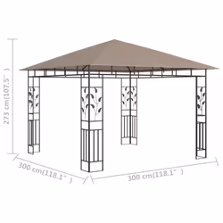 vidaXL Gazebo with Mosquito Net 3x3x2.73 m Taupe 180 g/mÂ² Patio Canopy Shelter - Additional view 4