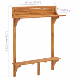 vidaXL Solid Acacia Wood Balcony Bar Table Garden Wooden Desk Dining Table - Additional view 4