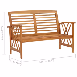 vidaXL Solid Acacia Wood Garden Bench 119 cm Outdoor Seating Furniture Chair - Additional view 6