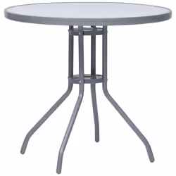 vidaXL Garden Table Light Grey Steel and Glass Side End Coffee Desk Outdoor