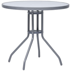 vidaXL Garden Table Light Grey Steel and Glass Side End Coffee Desk Outdoor