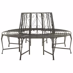 vidaXL Garden Tree Bench 160 cm Steel Outdoor Patio Decor Seating Lounge Seat
