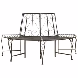 vidaXL Garden Half Round Tree Bench 160 cm Steel Outdoor Seating Lounge Seat