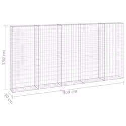 vidaXL Gabion Wall with Covers Galvanised Steel 300x30x150 cm Outdoor Cage - Additional view 5