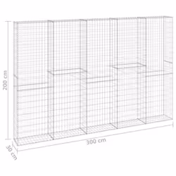 vidaXL Gabion Wall with Covers Galvanised Steel 300x30x200 cm Outdoor Cage - Additional view 5