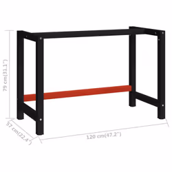 vidaXL Work Bench Frame Metal 120x57x79 cm Black and Red Heavy Duty Furniture - Additional view 6