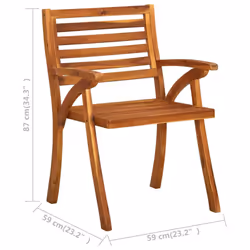 vidaXL 3x Solid Acacia Wood Garden Chairs Dining Garden Armchairs Outdoor - Additional view 6