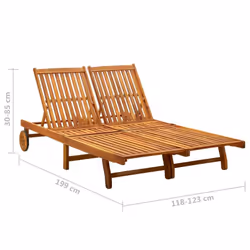 vidaXL Solid Acacia Wood 2-Person Sun Loungers Outdoor Furniture Seating Sunbeds - Additional view 7