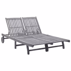 vidaXL Solid Acacia Wood 2-Person Sun Loungers Outdoor Furniture Seating Sunbeds