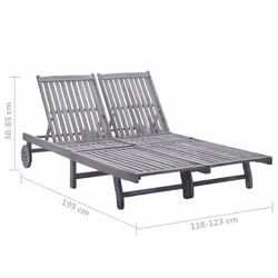 vidaXL Solid Acacia Wood 2-Person Sun Loungers Outdoor Furniture Seating Sunbeds - Additional view 7
