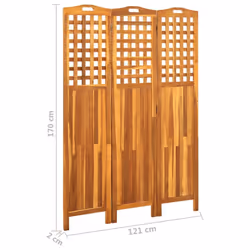 vidaXL Solid Acacia Wood 3-Panel Room Divider 121x2x170 cm Decorative Screen - Additional view 6