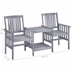 vidaXL Solid Acacia Wood Garden Chairs with Tea Table Dining Table and Chair - Additional view 6