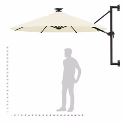vidaXL Wall-mounted Garden Parasol with LEDs Sunshade Outdoor Umbrella Sand - Additional view 9