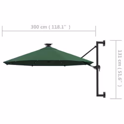 vidaXL Wall-mounted Garden Parasol with LEDs Sunshade Outdoor Umbrella Green - Additional view 9