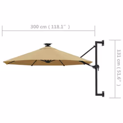 vidaXL Wall-mounted Garden Parasol with LEDs Sunshade Outdoor Umbrella Taupe - Additional view 8